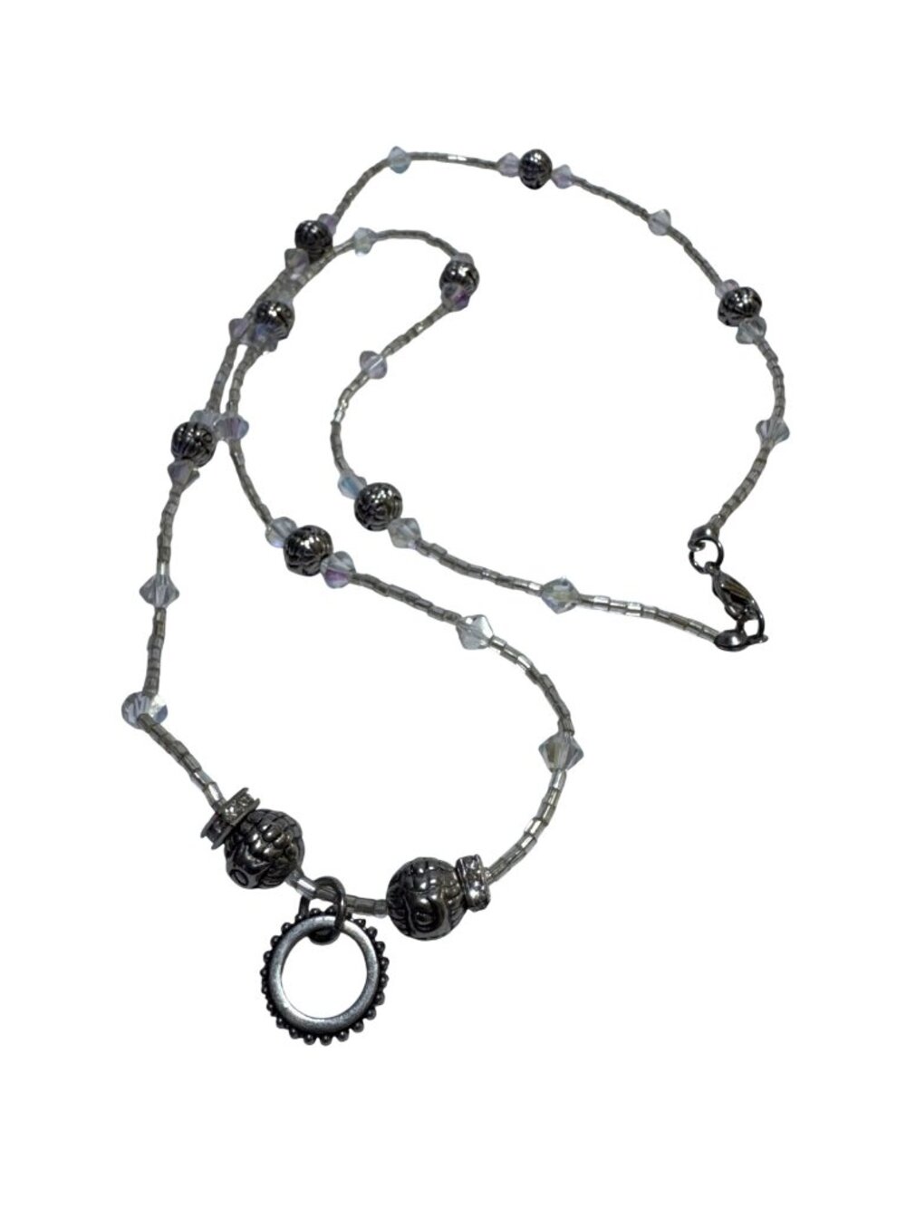 Silver Beaded Necklace With Crystal Accents Elegant Design Toggle Closure